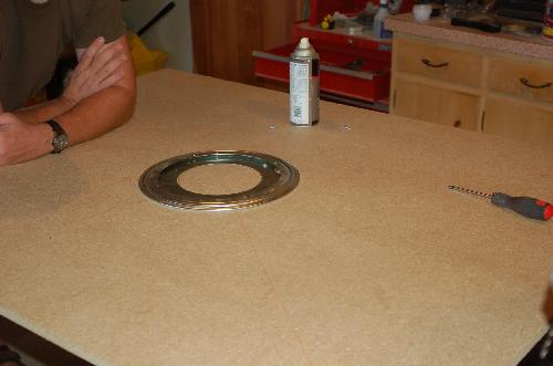 Sept09.JPG - My father also built me a table to put the house on with a built-in turntable. In order to accomodate the house, the top had to be 42" by 54". This allows for the kitchen on the back and a bit in front to landscape.