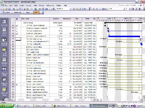 Sept34.jpg - Call me a dork, but as product management is what I do in the real world I've designed a project plan for my house. Putting in all the tasks I can conceive and the amount of time I have to dedicate to the project this house will be completed sometime in 2010. Let's hope that I can beat Microsoft Project.